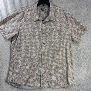 Toad & Co‎ Men's XXL Short Sleeve Button Front Shirt Blue Geometric Floral Print